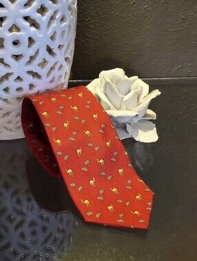 Beaufort Tie Rack Red Silk Novelty Tie Tan Camels Made In Italy